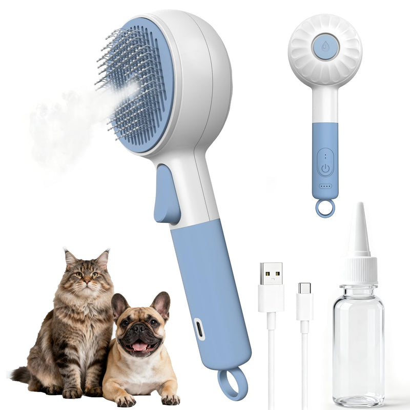 DebutPet Cat Steam Brush for Shedding - 3 in 1 Steamy Cat Brush with Water Spray, Self Cleaning Dog Grooming Comb for Tangled & Loose Hair, Massage Pet Hair Removal Tool (USB Rechargeable) - PawsPlanet Australia