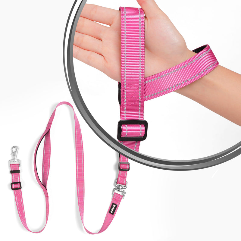 Hands-Free Dog Leash, Heavy Duty No-Pull Training Lead w/Anti-Tangle, Double Padded Traffic Handles Adjustable 5-5.6FT & Reflective Thread for Medium Large Dogs for Running/Walking Pink Pink (Included Traffic Handle) 5-5.6ft(Width 1") - PawsPlanet Australia