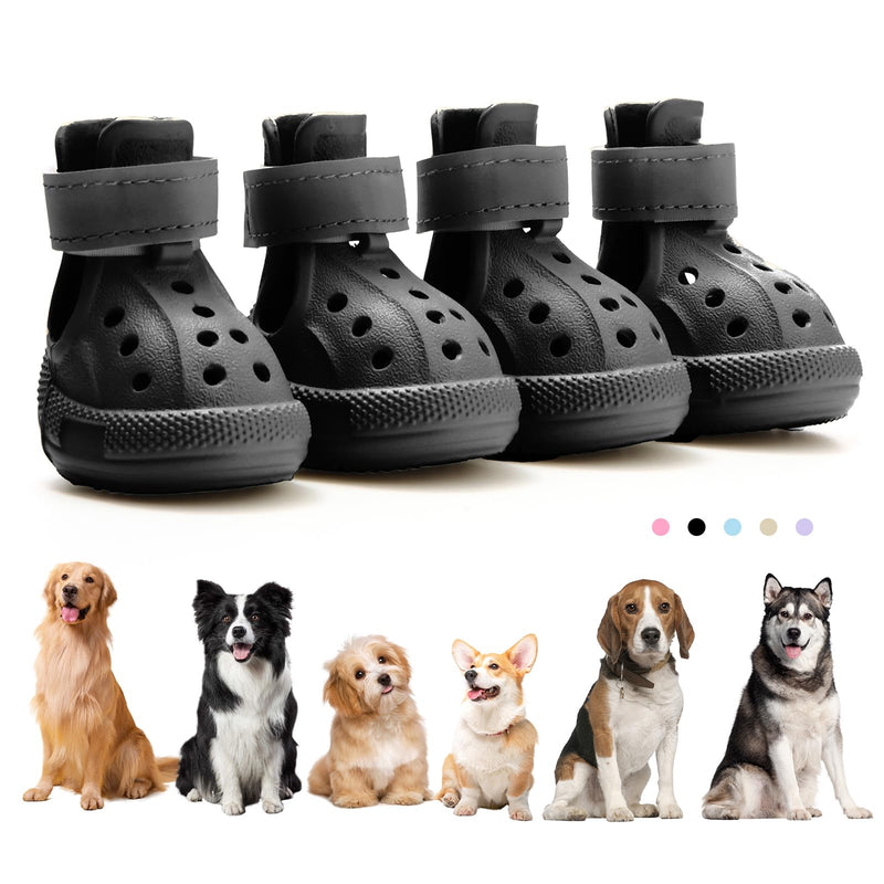Dog Boots for Hot Pavement & Snow, Waterproof Non-Slip Dog Shoes with Reflective Straps, Adjustable Pet Booties for Small to Large Dogs, Outdoor Paw Protection, 4Pcs Black Size 6: (2.17" × 2.76") (W × L) - PawsPlanet Australia