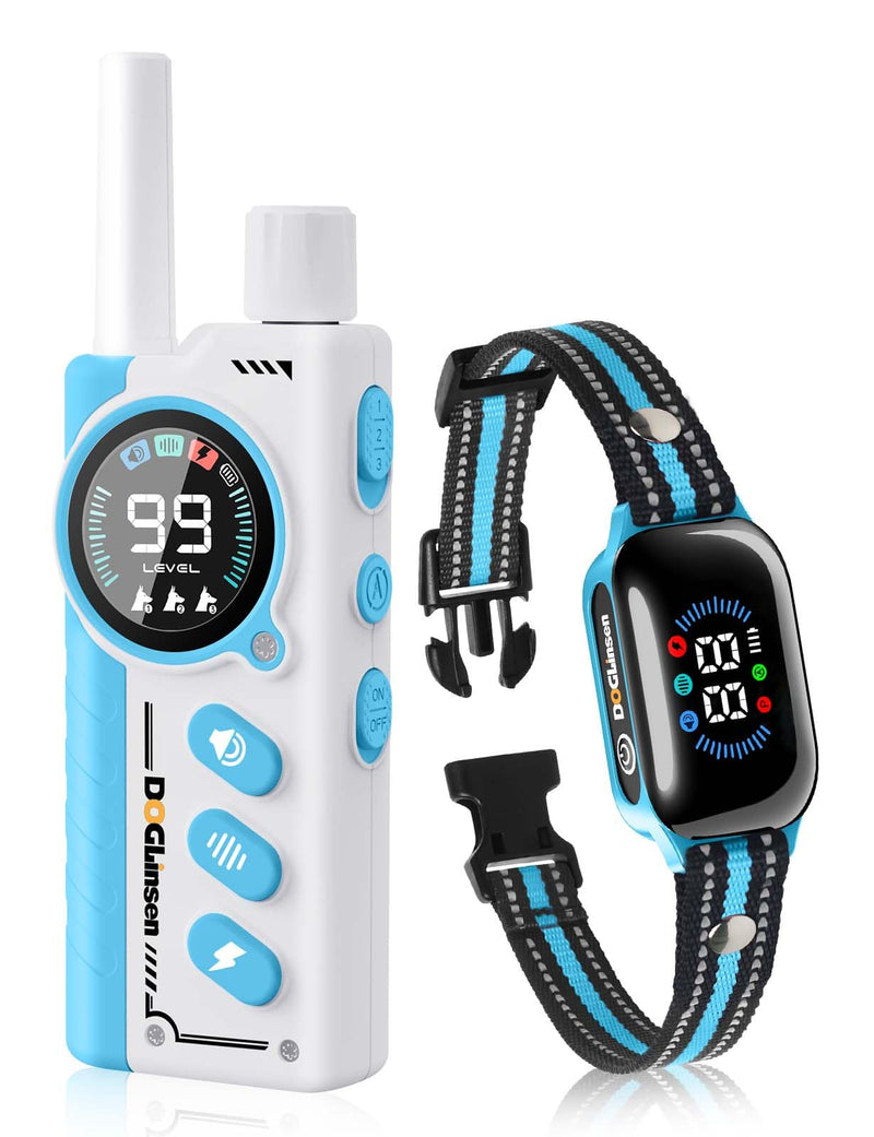 Smart 2-in-1 Dog Shock and Bark Collar - AI Anti-Misoperation, 3300FT Remote Training Collar, IPX7 Waterproof, 4 Modes (Tone, Vibration, Safe Shock, Auto Anti-Bark) for Dogs Blue - Blue - PawsPlanet Australia