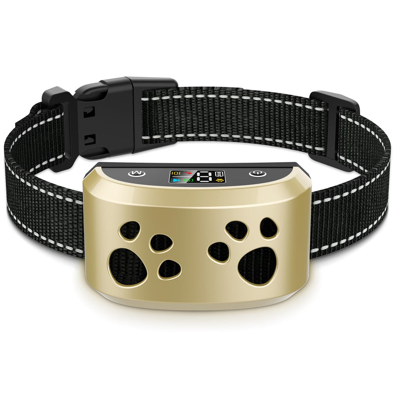 Dog Bark Collar for Medium Large Dogs, Automatic Bark Device with Rechargeable Barking Collar with 8 Adjustable Sensitivity, 4 Training Modes Adjustable Anti Barking for Large Dogs 15-120lbs, Gold Double Paw - PawsPlanet Australia