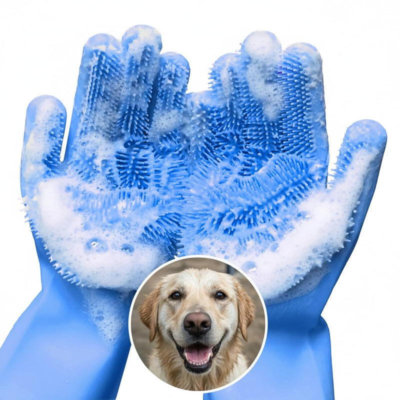 Cat & Dog Washing Gloves for Bathing – 2-in-1 Design Dog Scrubbing Gloves for Grooming, Massaging, and Paw Cleaning Blue - PawsPlanet Australia