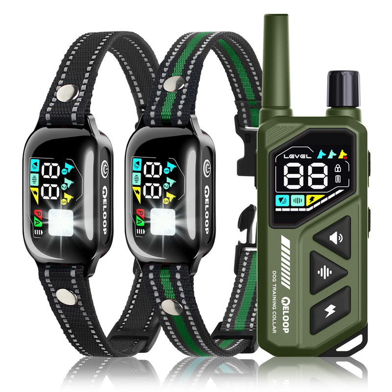 Smart Dog Training Collar for 2 Dogs, 2-in-1 Remote Control Shock Collar with AI Anti-Barking Device for Small/Medium,/Large Dogs, IPX7 Waterproof For 2 dogs(Green) - PawsPlanet Australia