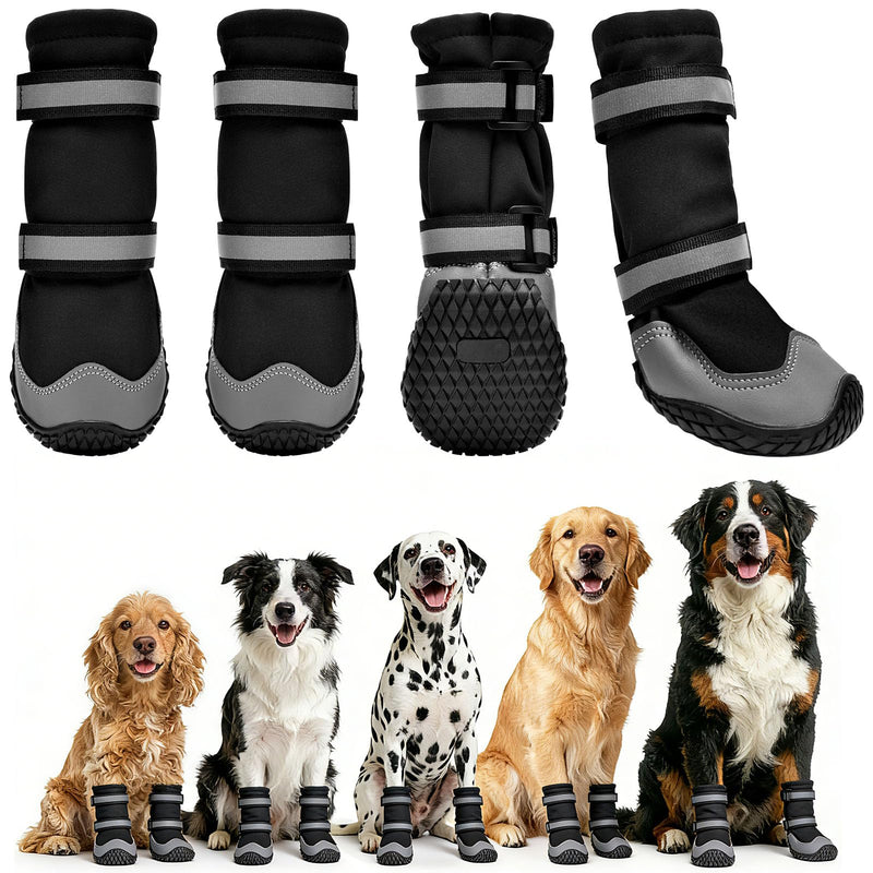 Dimicoo Dog Shoes,Waterproof Dog Boots for Winter,Anti-Slip Dog Snow Booties for Large Small Medium Dogs,Reflective Paw Protectors for Outdoor Walking Hiking Black(Waterproof) 4# (Insole Width 2.2″) for 33~44lbs
