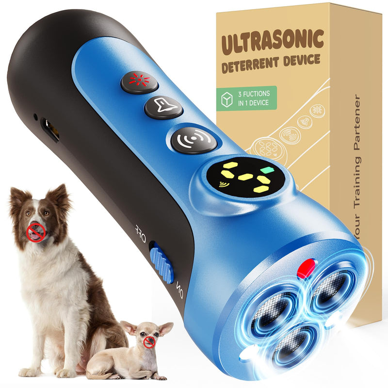 Dog Bark Deterrent Device - 3X Ultrasonic Anti-Bark Device with 5 Adjustable Levels, 30ft Range for Indoor/Outdoor Use Rechargeable & Portable for Your or Neighbor's Dog with Flashlight (Blue) Blue - PawsPlanet Australia