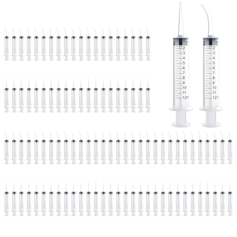 100 Pcs Dental Syringe with Curved Tip and Straight Tip ,12ml Disposable Irrigation Syringe with Measure Scale for Liquid, Oral Dental Care, Tonsil Stones Removing, Feed Small Pet,Lab - PawsPlanet Australia