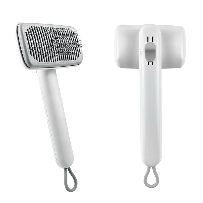 Self Cleaning Deshedding Cat Brush for Dogs & Cats,Adjustable Cat Brushes for Indoor Cats, Easy to Clean Grooming Tool for Long & Short Haired Pets White