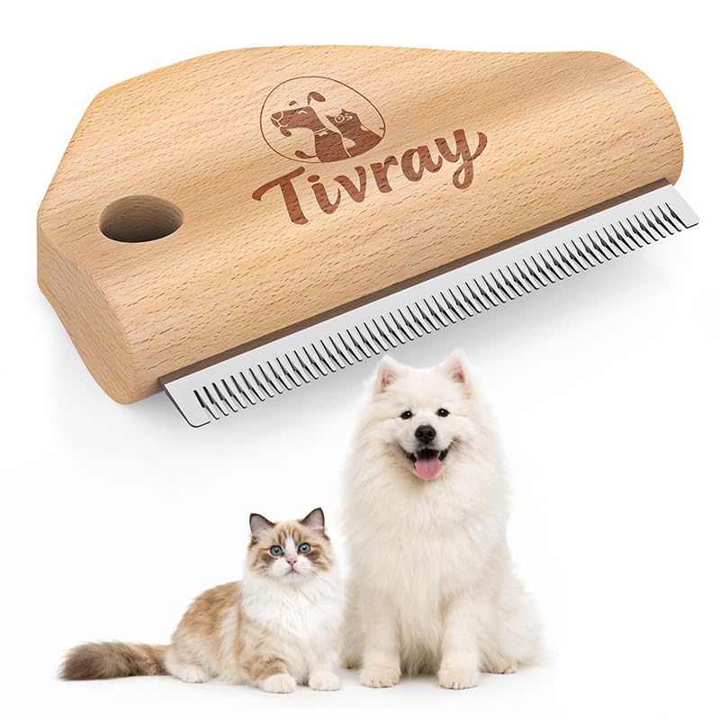 Dog Brush for Shedding, Deshedding Brush for Dogs, Pet Hair Removal Tool, Painless Wood Remover for Pet Hair, Cats, Horses Cleaning, Grooming, Short and Long Fur, Ergonomic Design, 4.3inch - PawsPlanet Australia