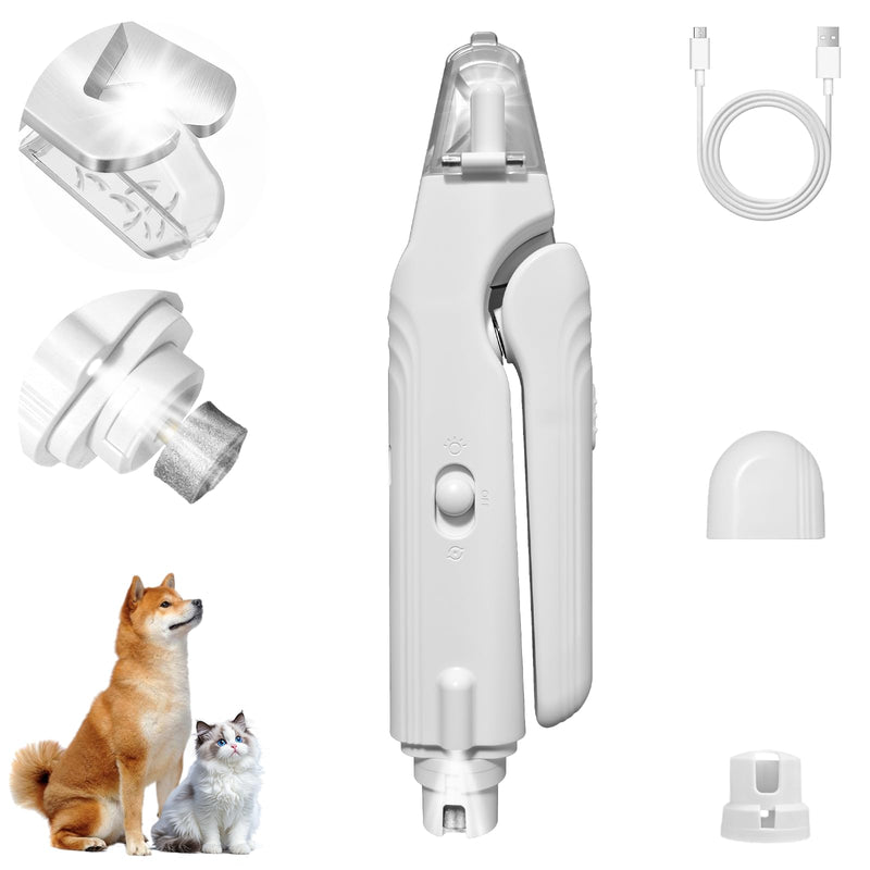 2-in-1 Dog Nail Clippers and Cat Nail Clippers with Light, Quick Sensor and Safety Guard, USB Rechargeable Pet Nail Trimmer with 2 LED Lights for Large Medium Small Dogs and Cats (White) White - PawsPlanet Australia