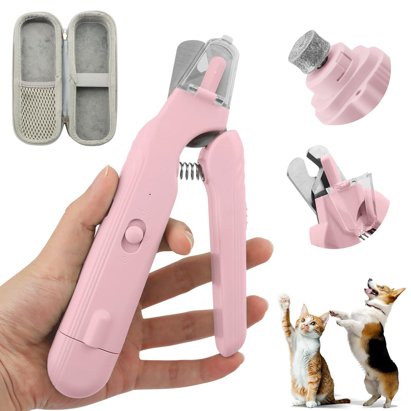 2-in-1 Dog Nail Grinder & Dog Nail Clippers Trimmers, Dogs Trimmer with LED Light + Splash Guard + Storage Case, Pet Claw Clippers for Dogs Cats, USB Rechargeable (Pink) Pink - PawsPlanet Australia