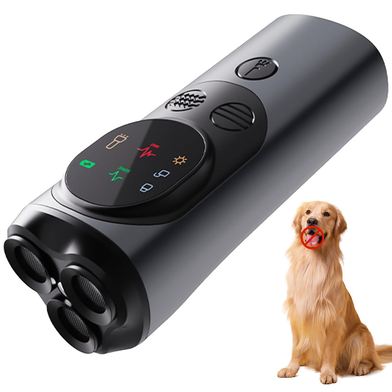 2026 Ultrasonic Dog Bark Deterrent Devices with 3 Emitters & SOS Flashlight, Humane Anti-Bark Trainer, 50FT Range, 90-Day Battery, Multi-Mode Rechargeable Dog Deterrent Black
