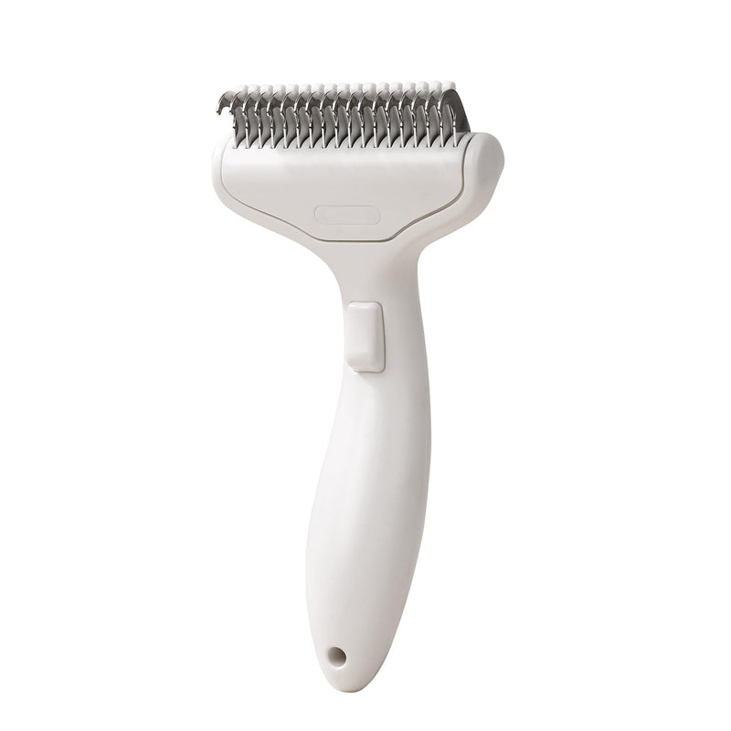 Pet Grooming Combo Tool for Cats and Dogs, Deshedding and Dematting Rake with Metal Comb forDetangling Long, Matted Fur (White) White
