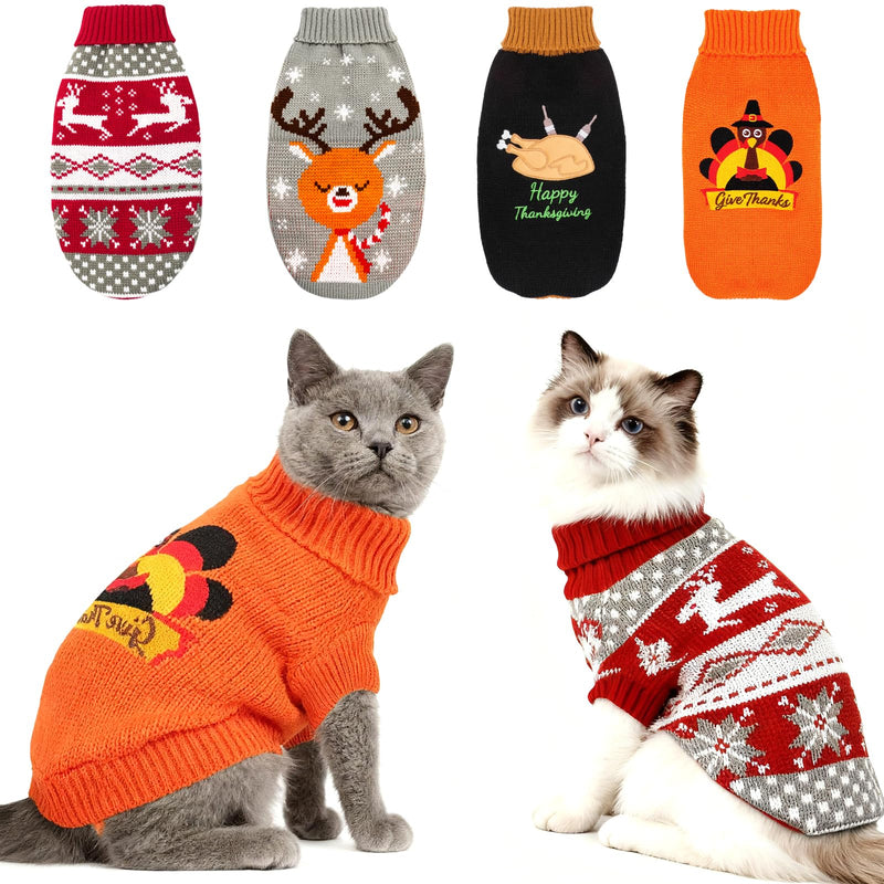 Cat Sweaters 4 Packs, Puppy Christmas Sweater Pet Reindeer Snowflake Sweaters for Kittys and Small Dogs - PawsPlanet Australia