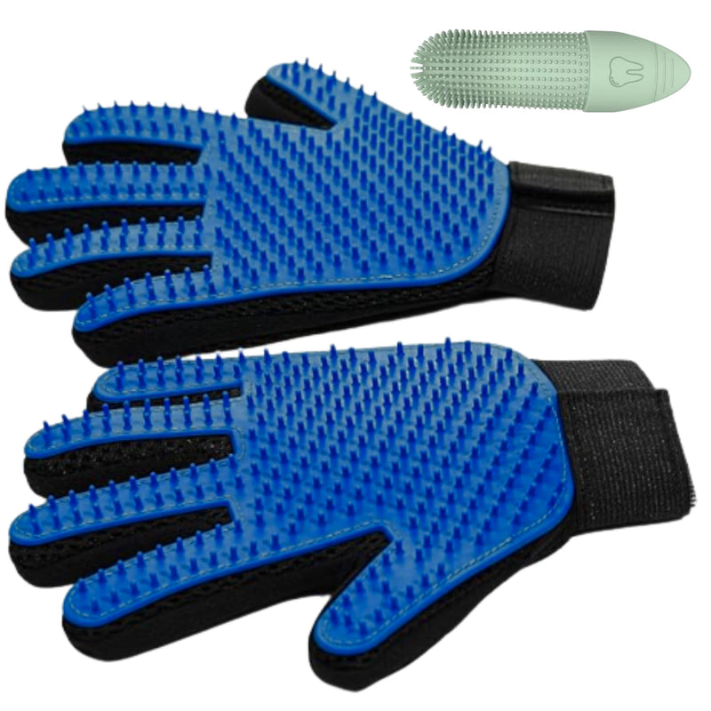 Pet Hair Removal Glove for Dogs & Cats, Pet Grooming Glove – 2-in-1 Deshedding & Massage Mitt – Soft Silicone Tips – Left & Right Hand Set + Bonus Detail Tool