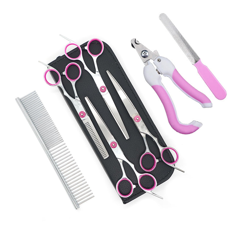 8-Piece Dog Grooming Scissors Kit, Safe Round Tip & Sharp Stainless Steel Shears for Thinning and Trimming, Grooming Supplies for Dogs and Cats at Home - PawsPlanet Australia