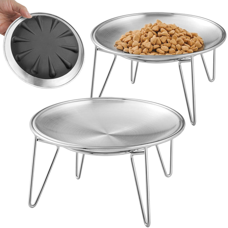 Elevated Cat Bowls, Separable Dishes for Solo Use, 304 Stainless Steel Raised Cats Plates for Wet Food, Extra Wide Shallow Design for Whisker Relief, Non-Slip Silicone Base Kitten Feeder, 2 Set Raised Bowls - 2 Set