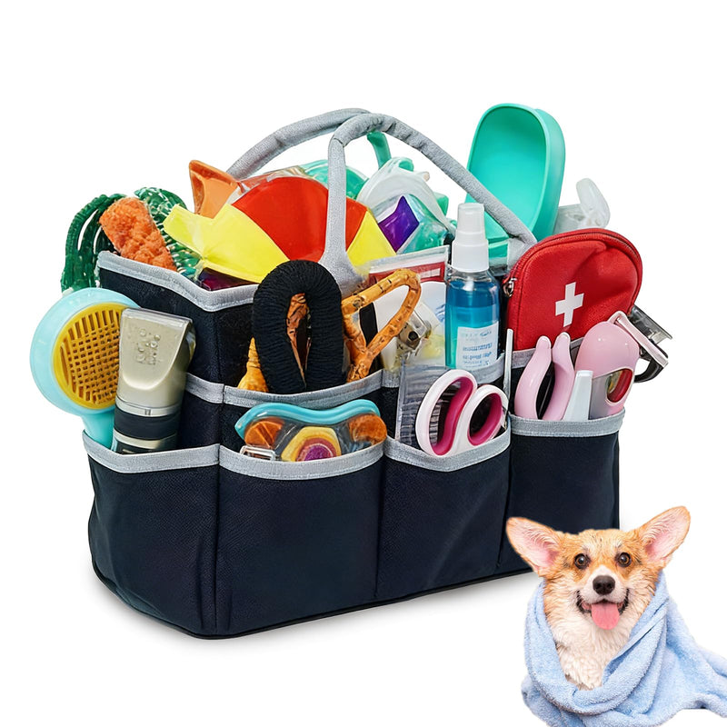 Dog Grooming Organizer Bag with 10 Pockets, 600D Oxford Portable Tote for Pet Supplies Storage, Travel Grooming Kit for Dog Cat Accessories, Shampoo, Brush, Clipper, Lightweight & Durable - PawsPlanet Australia