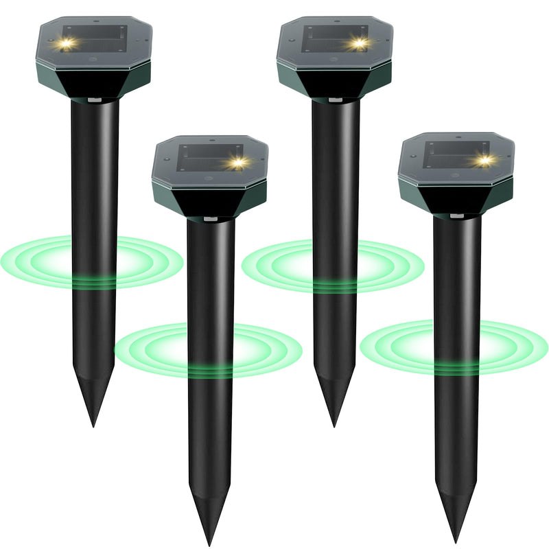 Snake & Mole & Rabbit & Skunk Repellent Solar Powered, Upgraded Ultrasonic Deterrent, IP65 Waterproof, Gopher Groundhog Chipmunk Raccoon and Vole Repellent & Deterrent for Lawn & Garden, 4 Pack 1 Count (Pack of 4) - PawsPlanet Australia