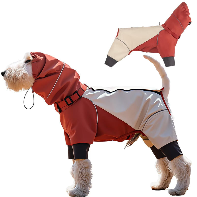Waterproof Pet Jacket for Small & Medium Dogs and Cats, 4-Leg Hooded Reflective Raincoat, Windproof Dustproof Heavy Rain Protection, All-Season Outdoor Pet Coat with Metal Leash Ring Wine Red