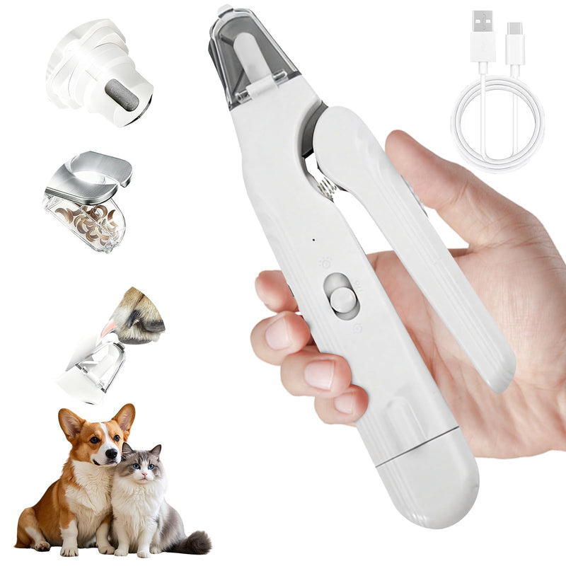 2-in-1 Dog Nail Grinder & Cat Nail Clippers Trimmers for Large Medium Small Dogs Cats Claw Trimmer Quick Sensor with 2 LED Lights Safety Guard USB Rechargeable Dogs Nail Trimmer (White) White - PawsPlanet Australia
