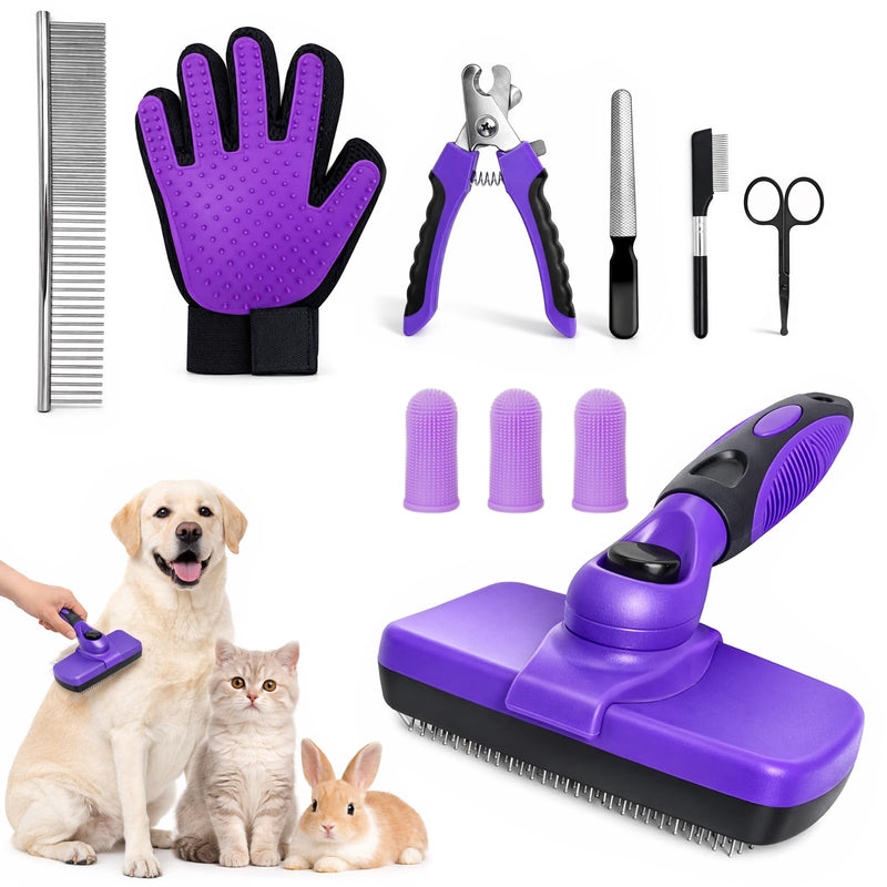 10PCS Dog Grooming Kit & Puppy Bathing Supplies, Dog Washing Kit with Dog Brush, Deshedding Tool, Grooming Gloves, Nail Clippers – Cat Grooming Kit for Long Hair & Rabbit Grooming Kit