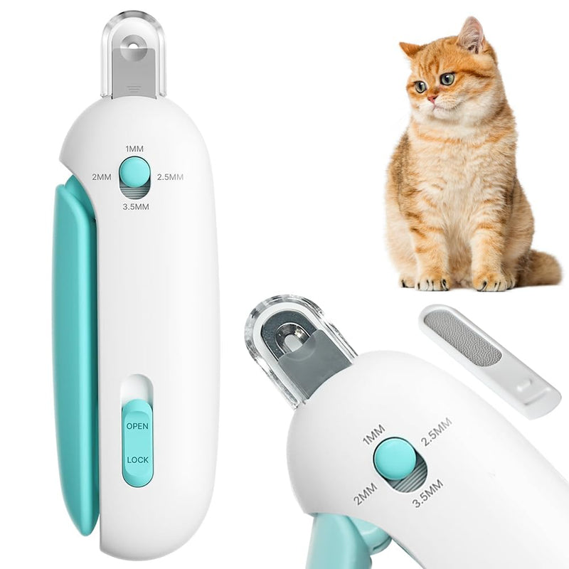 Cat Nail Clipper with Hidden File & Debris Catcher -Gentle Round-Hole(1–3.5 mm)，Trimmer for Kittens & Indoor Cats | Anti-Splash Claw Cutter for Grooming (Blue) Blue