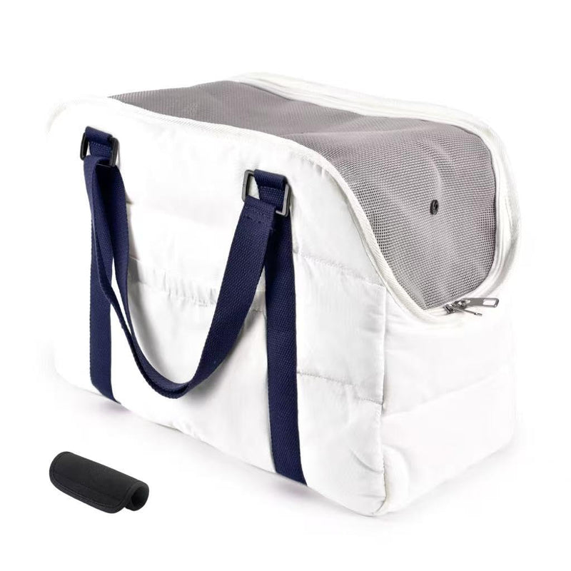 Small Dog Purse Bags,Dog Carrier Purses with Secure Harness Clip,Cotton Padded Interior, Durable Travel Pet Bag with Adjustable Strap,White White
