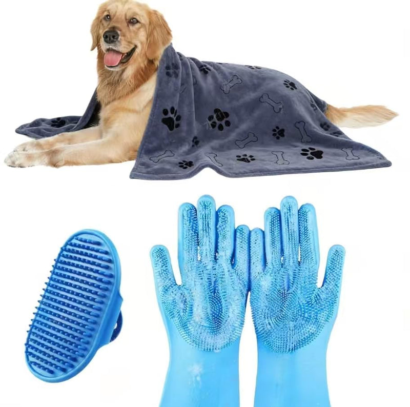 3PCS Dog Bath Supplies,Dog Bath Brush | Dog Washing Gloves | Dog Towel 40'' X 23.6'',Super Absorbent and Soft Pet Grooming Towel, Perfect Shower & Grooming Supplies for Dogs - PawsPlanet Australia