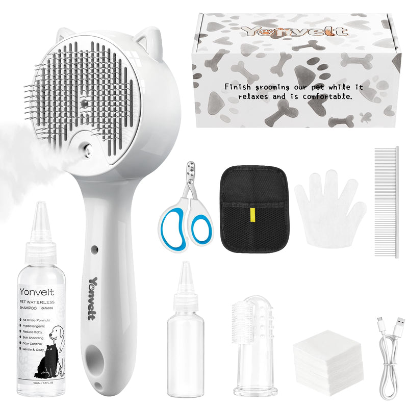 9in1 Pet Mist Spray Brush Kit for Cat & Dog, Hair Health & Grooming Set with 100ml Waterless Shampoo, Nail Clippers, Toothbrush, Comb, Eye Ear Paw Dry Wipes & Gloves, Hair Removal Glove, Gift-Set