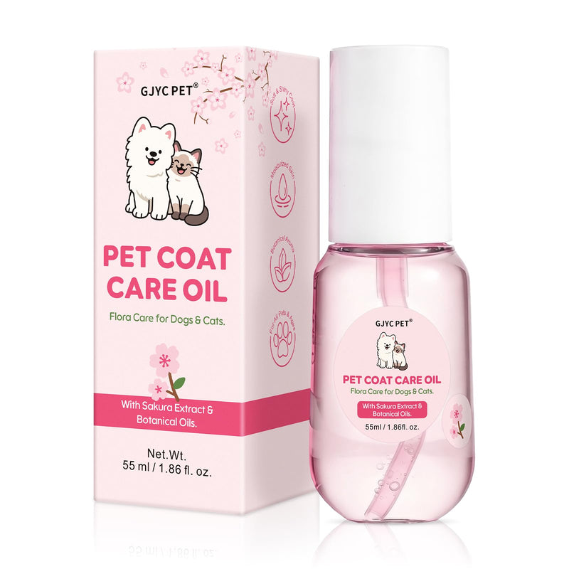 Pet Coat Care Oil, Cherry Blossom & Squalane Extract | Luster Enhancing Elixir, Radiant Shine & Protective Coating; Professional Silk Gloss Finish for Dull Coats, Non-Greasy, Dogs Cats, 1.69 fl. oz Sweet Sakura
