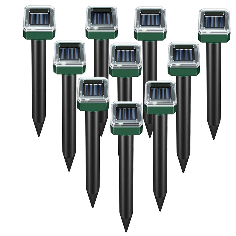 Mole Repellent 10 Pack, Animal Repeller Solar Powered Snake Ultrasonic Gopher Deterrent, Outdoor Waterproof Vole Vibration Stakes,Sonic Spike for Rodent Groundhog Snake Chipmunk