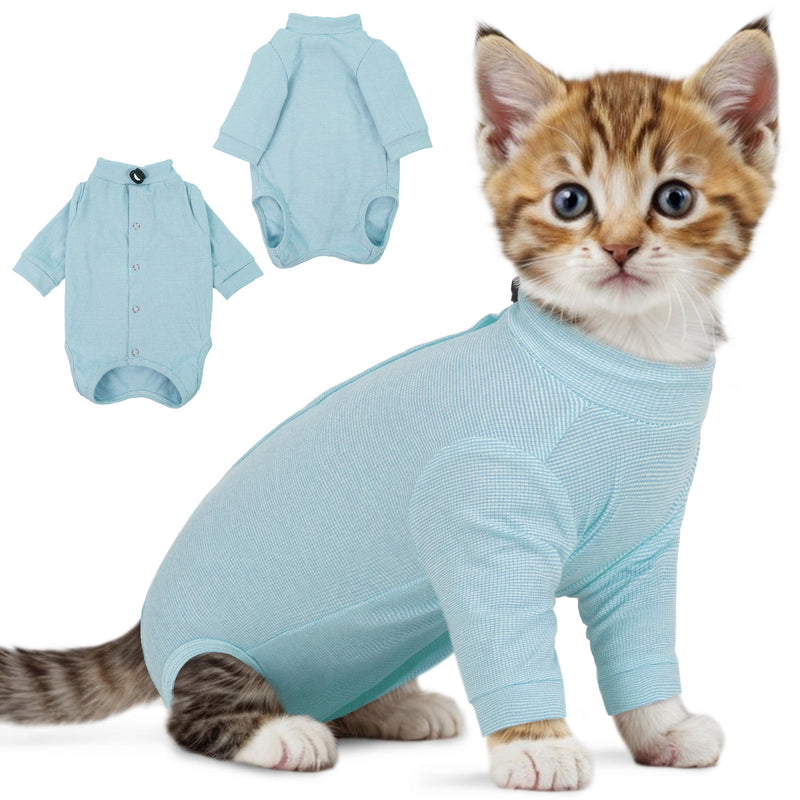 PUMYPOREITY Adjustable Cat Recovery Shirt, Front Leg Injury Suit, Stretchable & Comfortable, Anti-Licking Long Sleeve Wound Cover, Prevents Scratching & Biting, Machine Washable, Blue, L Large - PawsPlanet Australia