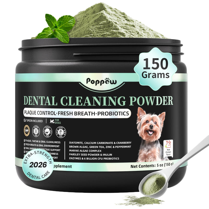 Dog Dental Powder – Teeth Cleaning Powder with 6B CFU Probiotics, Enzymes & Antioxidants, Plaque & Tartar Off, Fresh Breath Support, 75 Days, Mint Chicken Flavor, No Brushing Oral Care Mint-Chicken 75 Servings - PawsPlanet Australia