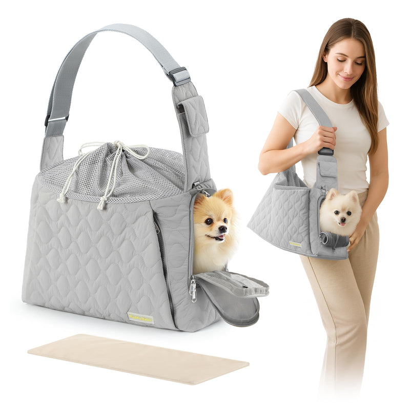 Dog Carrier Sling for Small Dogs, Front Cat Sling & Cats Up to 15 lbs, Dog Purse with Adjustable Strap Front Zipper Pocket, Double Safety Feature, Hands Free for Travel Grey - PawsPlanet Australia