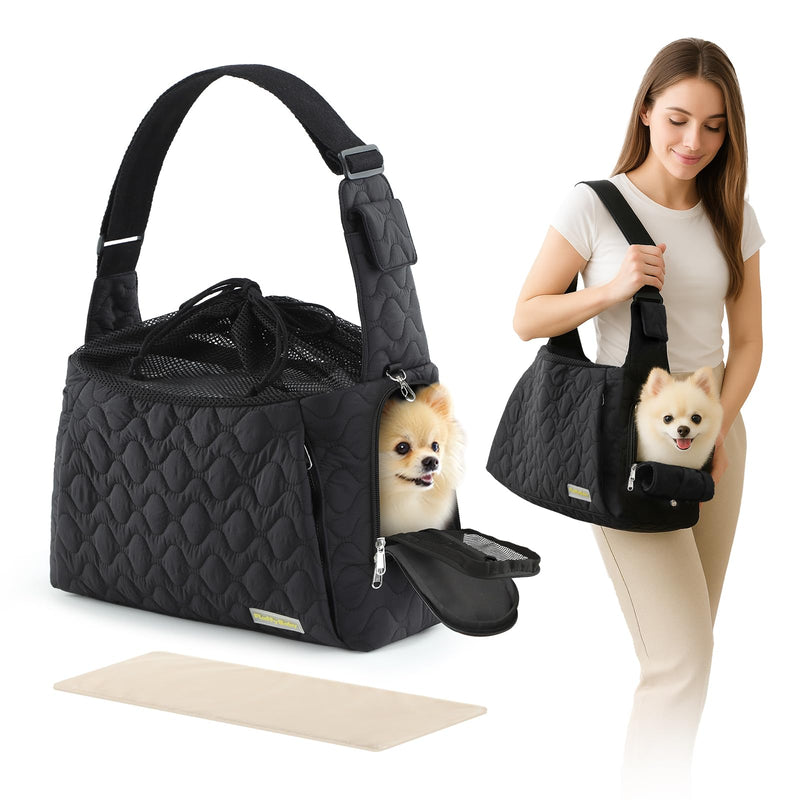 Dog Carrier Sling for Small Dogs, Front Cat Sling & Cats Up to 15 lbs, Dog Purse with Adjustable Strap Front Zipper Pocket, Double Safety Feature, Hands Free for Travel Black - PawsPlanet Australia