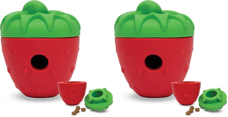 Brightkins Tough & Tumble 2-Piece Strawberry, Enrichment Puppy Essentials, Dog Birthday Treat Pouch Gifts, Training Dog Accessories, Container Slow Feeder Dispensing, Puzzle Feeder (Pack of 2) Pack of 2