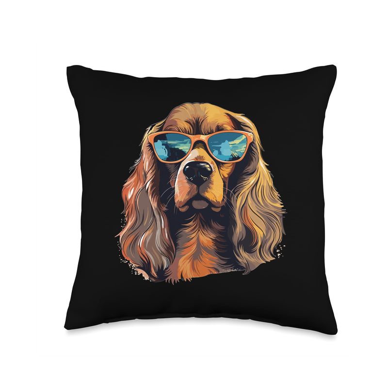 Cocker Spaniel Dog Breed Pet with Sunglasses Cute Graphic Throw Pillow 16x16