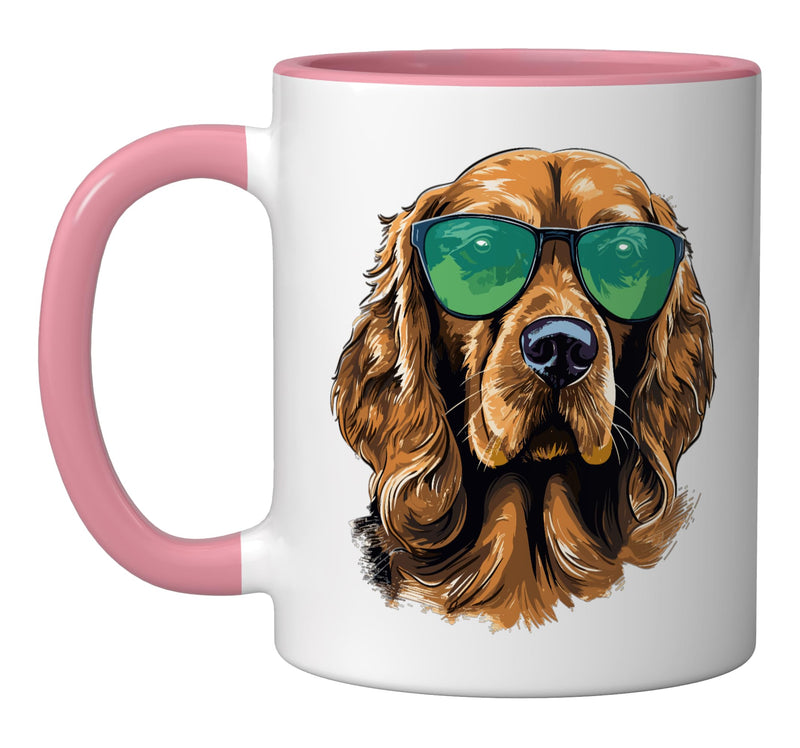 Cocker Spaniel Dog Breed Pet with Sunglasses Cute Graphic Ceramic Mug, Pink/White 11 Ounces