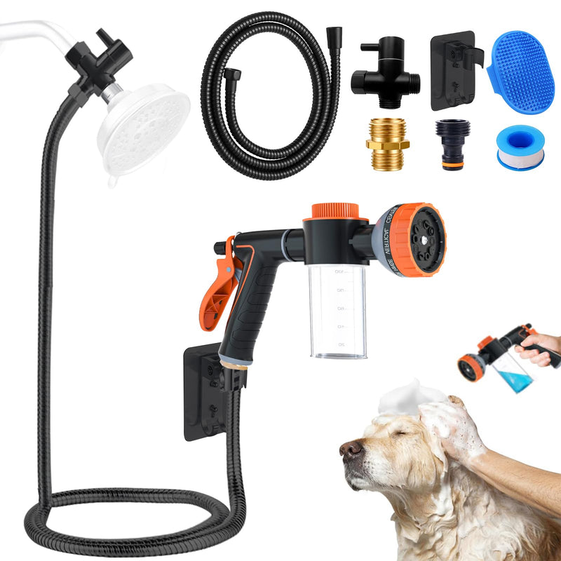 Dog Washing Hose Attachment for Pet Bathing with Black 3 Way Shower Diverter, Dog Wash Hose Nozzle Shampoo Sprayer for Pet Grooming Shower, Dog Shower Attachment for Bathroom 2m/79inches Hose - PawsPlanet Australia