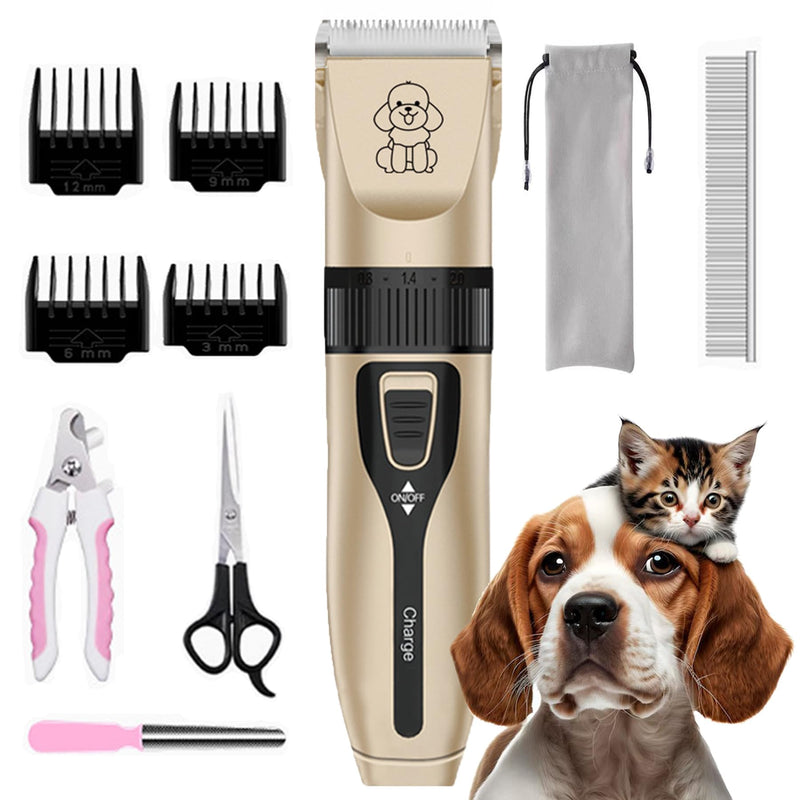 Dog Clipper Low Noise, Rechargeable Cordless Dog Hair Trimmer, Electric Pet Shaver, Paw Trimmer for Dogs Cats Champagne Gold - PawsPlanet Australia