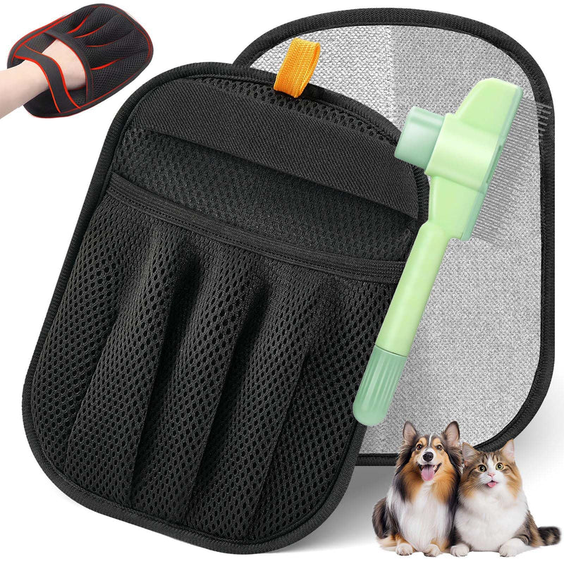 2-in-1 Flea Comb & Electrostatic Glove Set for Cats & Dogs | Removes Fleas, Tangles, Loose Hair & Dander | Bonus Pet Hair Remover for Furniture, Carpet & Bedding - PawsPlanet Australia