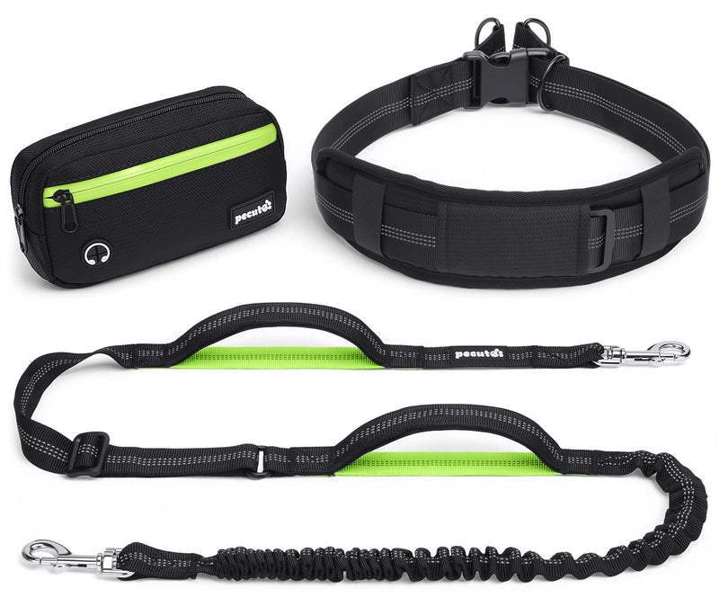 Hands Free Dog Leash, Running Waist Belt with Pouch Removable & Multifunctional| Shock Absorbing Bungee| Thickened Lumbar pad & Comfortable Dual Handles|Dog Walking, Training for 11-33lbs Puppy Small Black