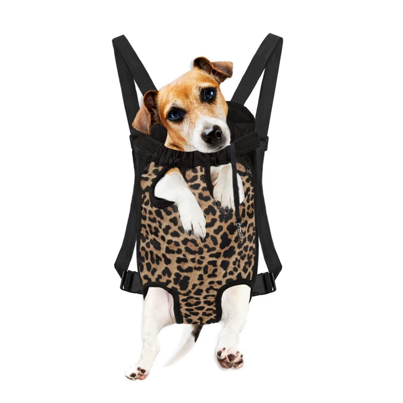 Leopard Print Pet Carrier Backpack for Small Medium Dogs Cats Fashion Adjustable Pet Front Backpack Breathable Legs Out Travel Bag for Hiking Camping, XL X-Large Leopard Print - PawsPlanet Australia