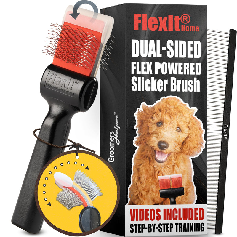 FlexIt Home - Flexible Slicker Brush for Dogs - Dog Grooming Brush for Poodles, Golden Doodles, Huskies, Retrievers, and Labradoodles - Professional 3-in-1 System & Video Trainings (Single, Firm Flex) Firm Flex - Single