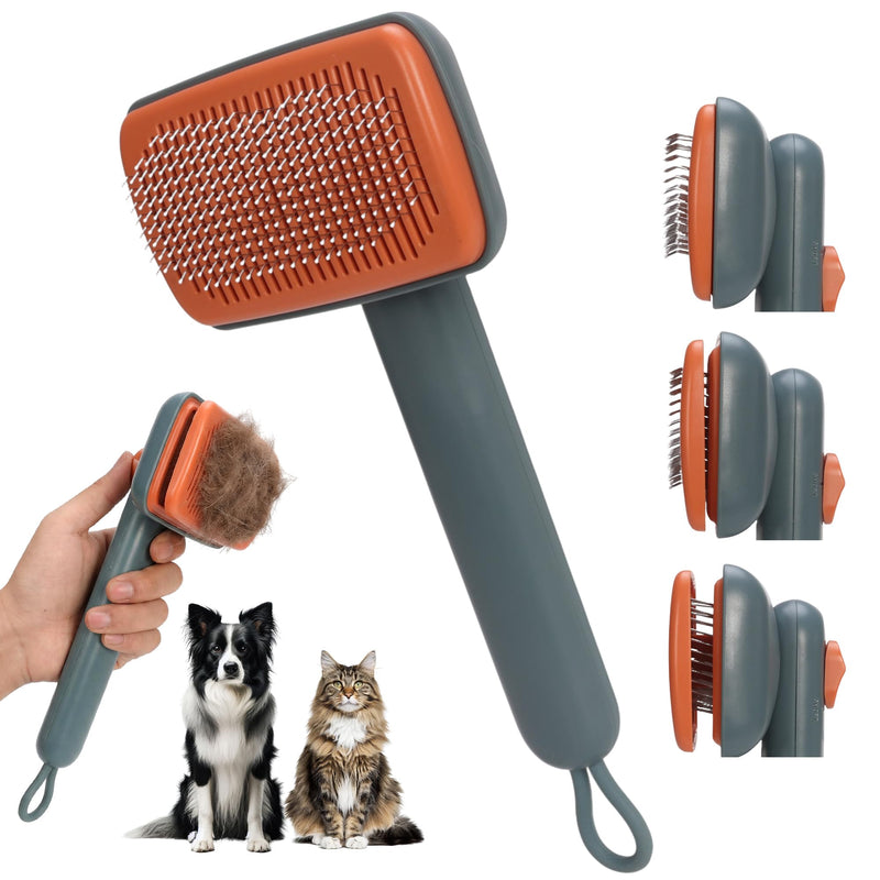 Self Cleaning Slicker Brush - Skin Friendly Pet Shedding Brush for Cats, Puppies, Long & Short Hair, Painless Deshedding & Massaging Tool(Green) Green