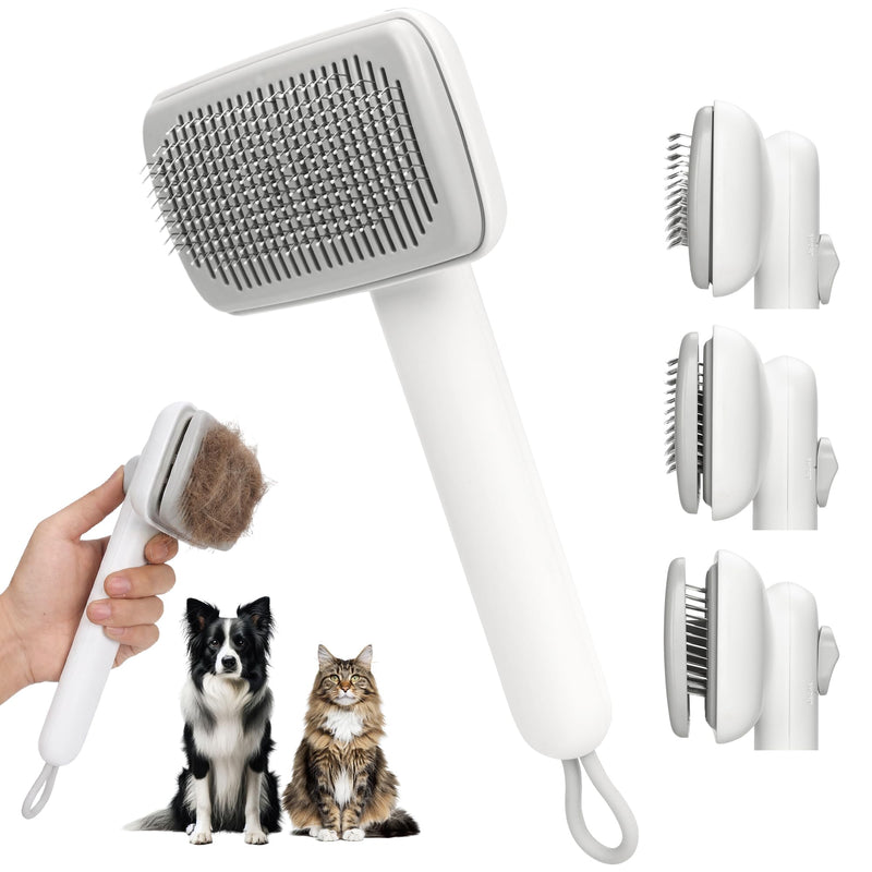 Self Cleaning Slicker Brush - Skin Friendly Pet Shedding Brush for Cats, Puppies, Long & Short Hair, Painless Deshedding & Massaging Tool(White) White - PawsPlanet Australia