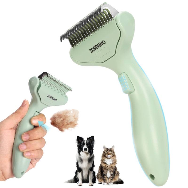 Dog Deshedding Brush & Dematting Comb for Cats - Removes Mats, Tangles & Loose Hair Painlessly, Professional Undercoat Rake for Long Haired Pets(Green) Green - PawsPlanet Australia