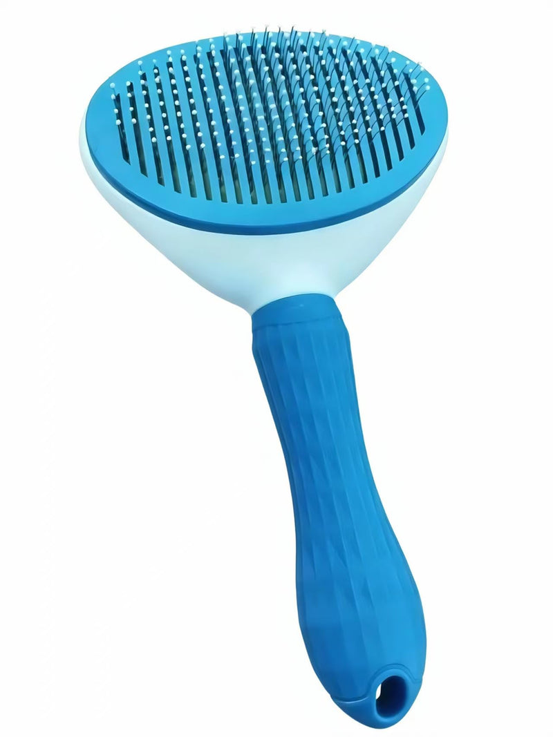 Self Cleaning Pet Brush for Shedding, One-Touch Release Dog & Cat Grooming Brush, Gentle Deshedder with Massaging Bristles for Long & Short Hair Pets - Painless Hair Remover Tool Blue