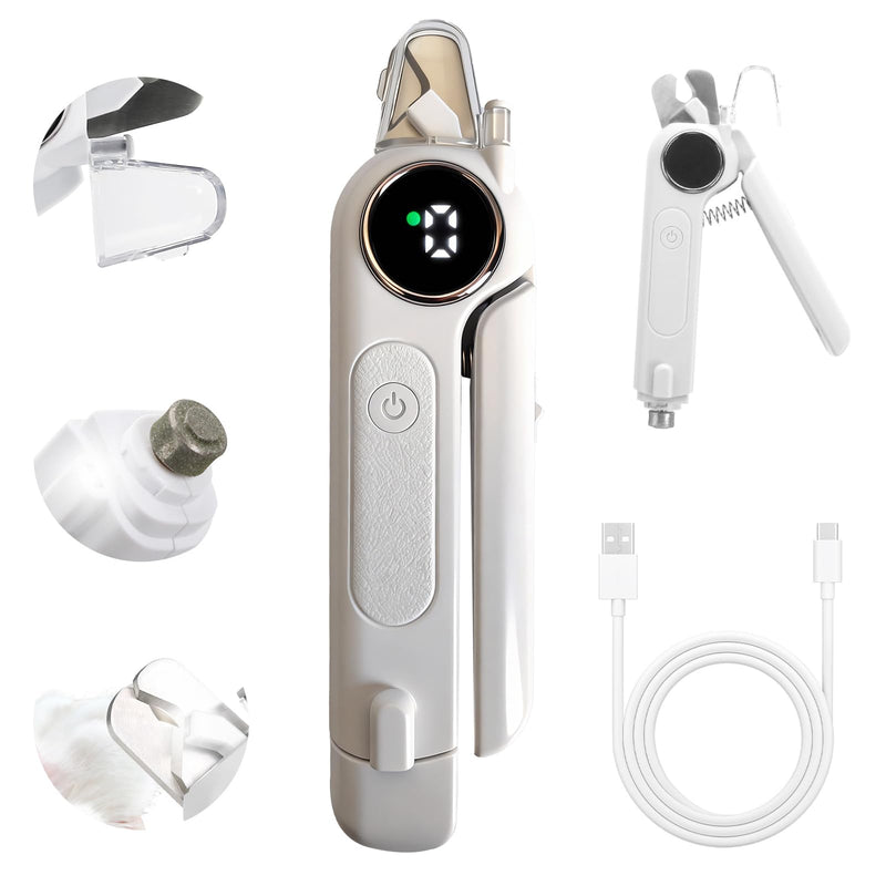 2-in-1 Dog Cat Nail Grinder & Clipper with LED Light, Pet Nail Clippers for Large Medium Puppy Dogs Ultra Quiet, Dog Cat Nail Trimmers with Splash Guard, Electric Dog Cat Claw Care File (White) - PawsPlanet Australia