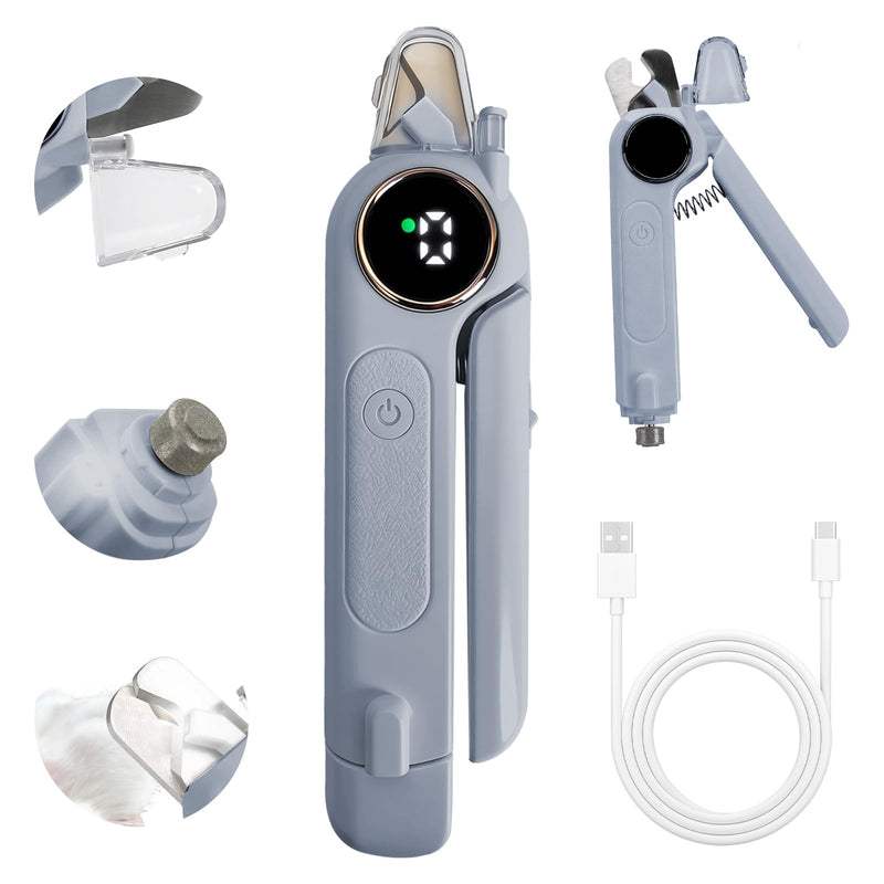 2-in-1 Dog Cat Nail Grinder & Clipper with LED Light, Pet Nail Clippers for Large Medium Puppy Dogs Ultra Quiet, Dog Cat Nail Trimmers with Splash Guard, Electric Dog Cat Claw Care File (Grey) Grey - PawsPlanet Australia